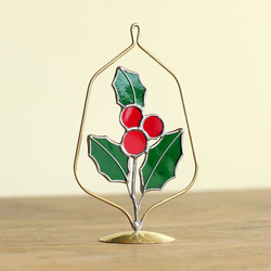 12月の誕生花　柊　（真鍮ベース・ステンドグラス） 5枚目の画像