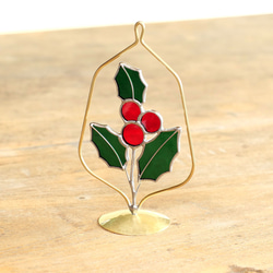 12月の誕生花　柊　（真鍮ベース・ステンドグラス） 2枚目の画像