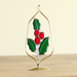 12月の誕生花　柊　（真鍮ベース・ステンドグラス） 3枚目の画像