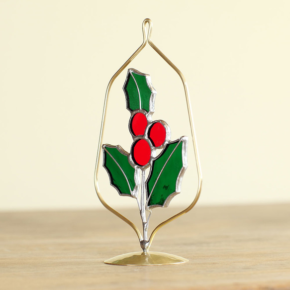 12月の誕生花　柊　（真鍮ベース・ステンドグラス） 3枚目の画像