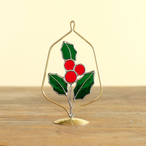 12月の誕生花　柊　（真鍮ベース・ステンドグラス） 1枚目の画像