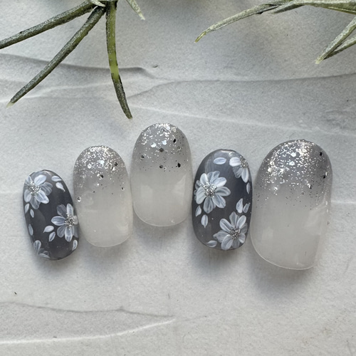 【サイズオーダー用】ニュアンスネイル　ネイルチップ　くすみブルー　グレー 送料無料◇ニュアンス〈ブルーグレー〉ネイル'ネイルチップ