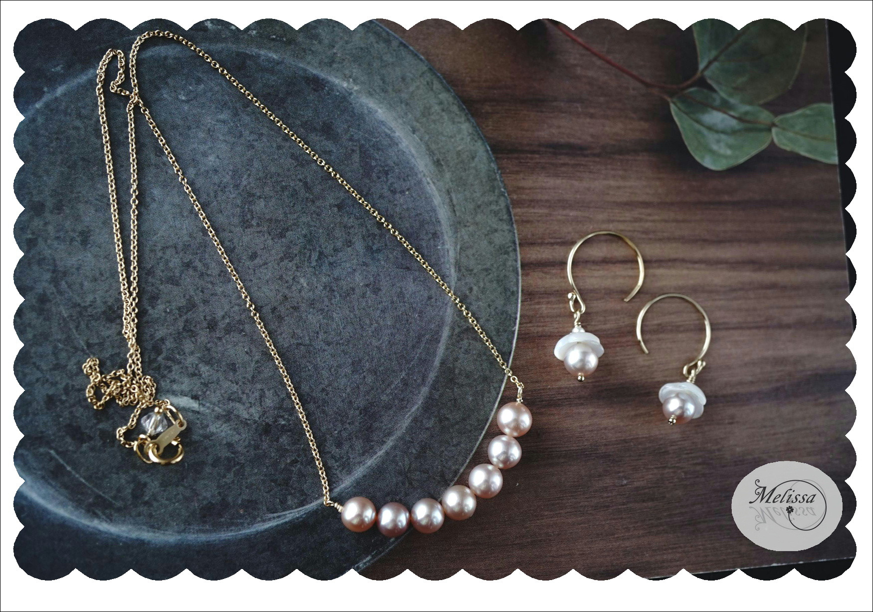 淡水ピンクパールの7粒ネックレスとピアスセット