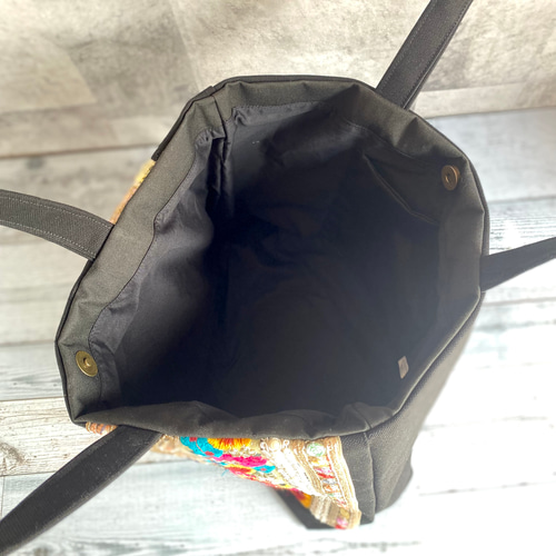 A4サイズ収納！クラシカルなインド刺繍リボンのトートバッグ【Lサイズ