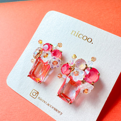 オレンジスワロフスキーピアス プレゼント 贈り物 大ぶり 母の日 秋