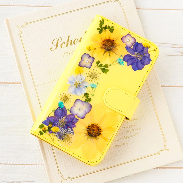 セピアカラーのマーガレット押し花手帳型スマホケース＊400' 全機種