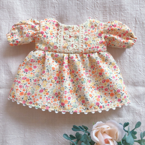 26cmドール用 裏地付き♡かわいい小花柄ワンピース 長袖 ワンピース