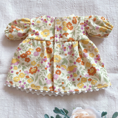 26cmドール用 裏地付き♡シックな花柄ワンピース 長袖 ワンピース