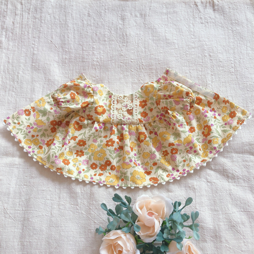 26cmドール用 裏地付き♡シックな花柄ワンピース 長袖 ワンピース