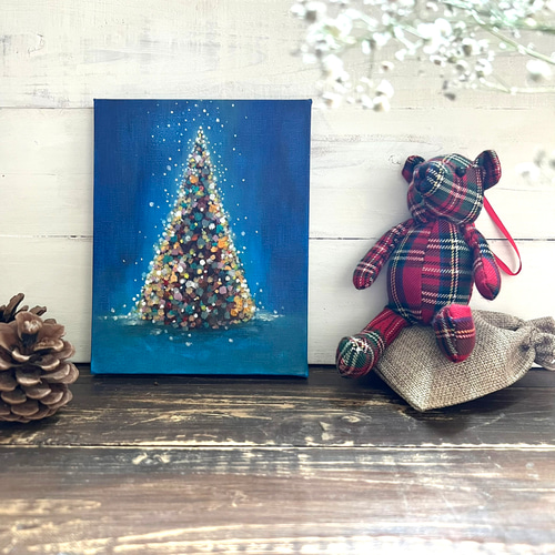 クリスマスツリー【 オリジナル原画 】 キャンバスボード 手描き