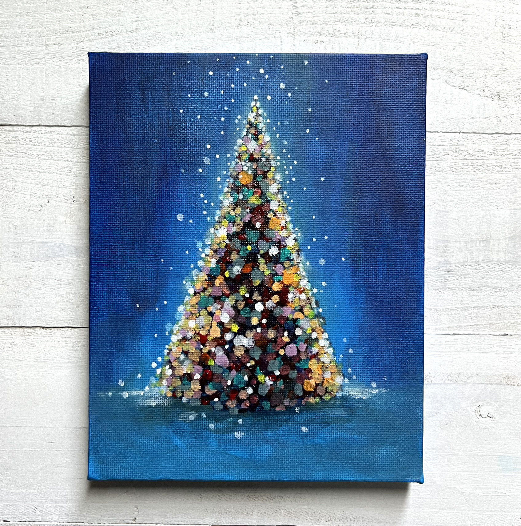手描き ハンドメイド アート クリスマス絵画 抽象画【大きな星と祈りの木 】 手描き ハンドメイド アート クリスマス絵画 抽象画【大きな星と