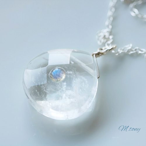 ラブラドライト×水晶 SILVA925天然石ネックレス まんまる一粒
