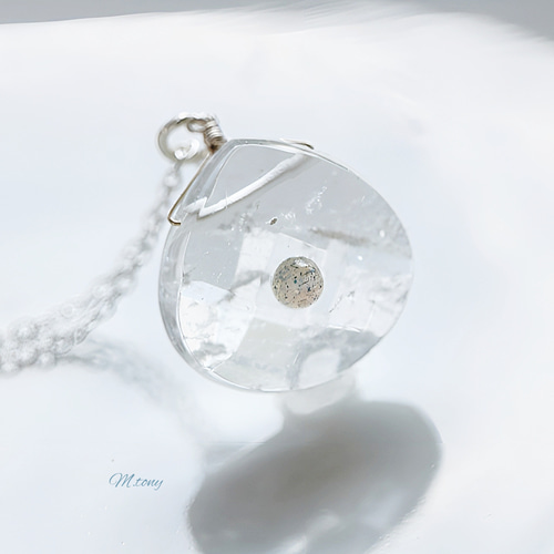 ラブラドライト×水晶 SILVA925天然石ネックレス まんまる一粒