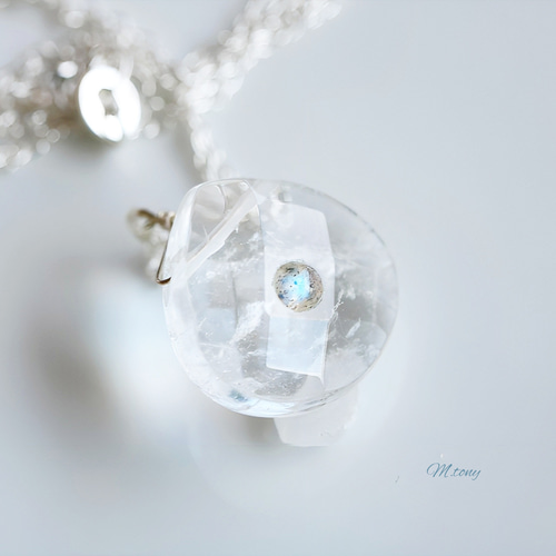 ラブラドライト×水晶 SILVA925天然石ネックレス まんまる一粒