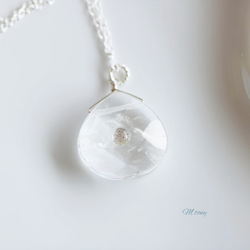 ラブラドライト×水晶 SILVA925天然石ネックレス まんまる一粒