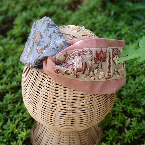 インド刺繍リボンのヘアターバン(手染め布・カチューシャ・ヘアバンド  