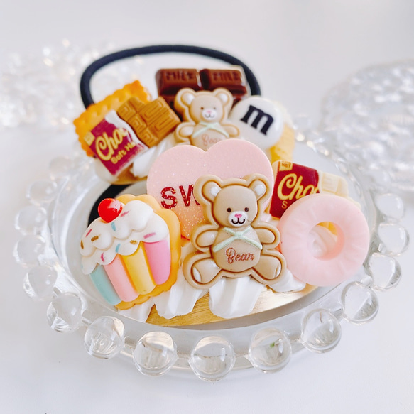 2点セット pastel bear お菓子のヘアゴム ゆめかわフェイクスイーツ 