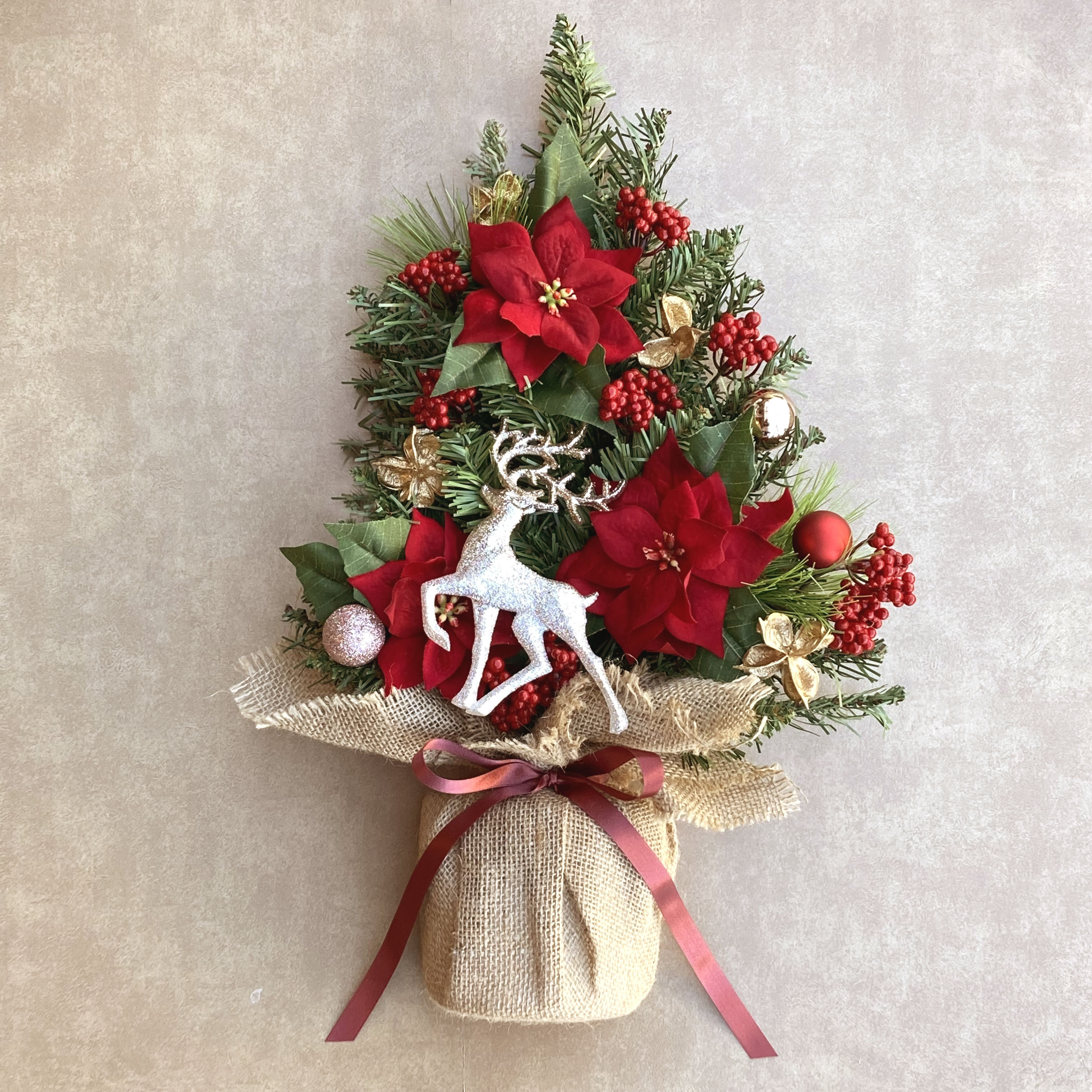 残りわずか　数量限定【クリスマス】壁掛けクリスマスツリー　大きめサイズ　レッド／壁に掛けるクリスマスツリー／ツリー