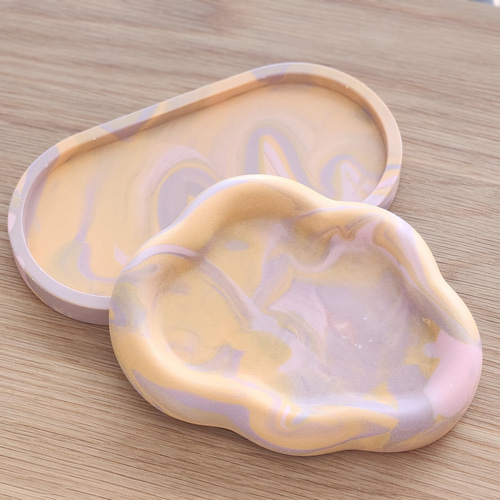 ぷっくり雲トレイ / アクセサリートレイ - Sunset orange marble