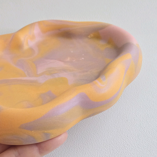 サンセットオレンジ 雲のアクセサリートレイ - Sunset orange marble
