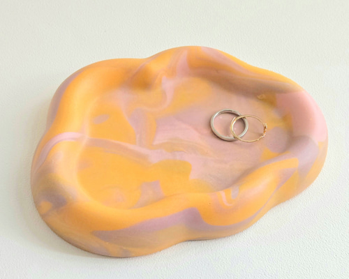 サンセットオレンジ 雲のアクセサリートレイ - Sunset orange marble