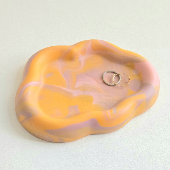 サンセットオレンジ 雲のアクセサリートレイ - Sunset orange marble
