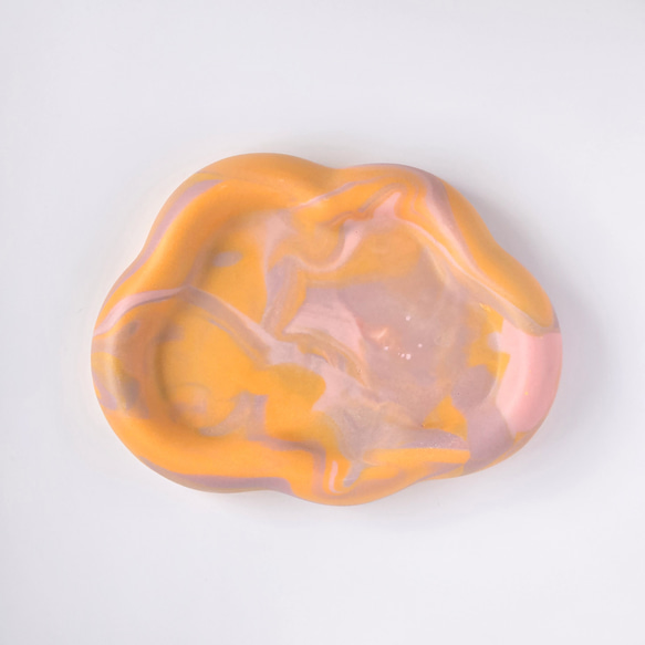 ぷっくり雲トレイ / アクセサリートレイ - Sunset orange marble