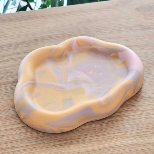 ぷっくり雲トレイ / アクセサリートレイ - Sunset orange marble