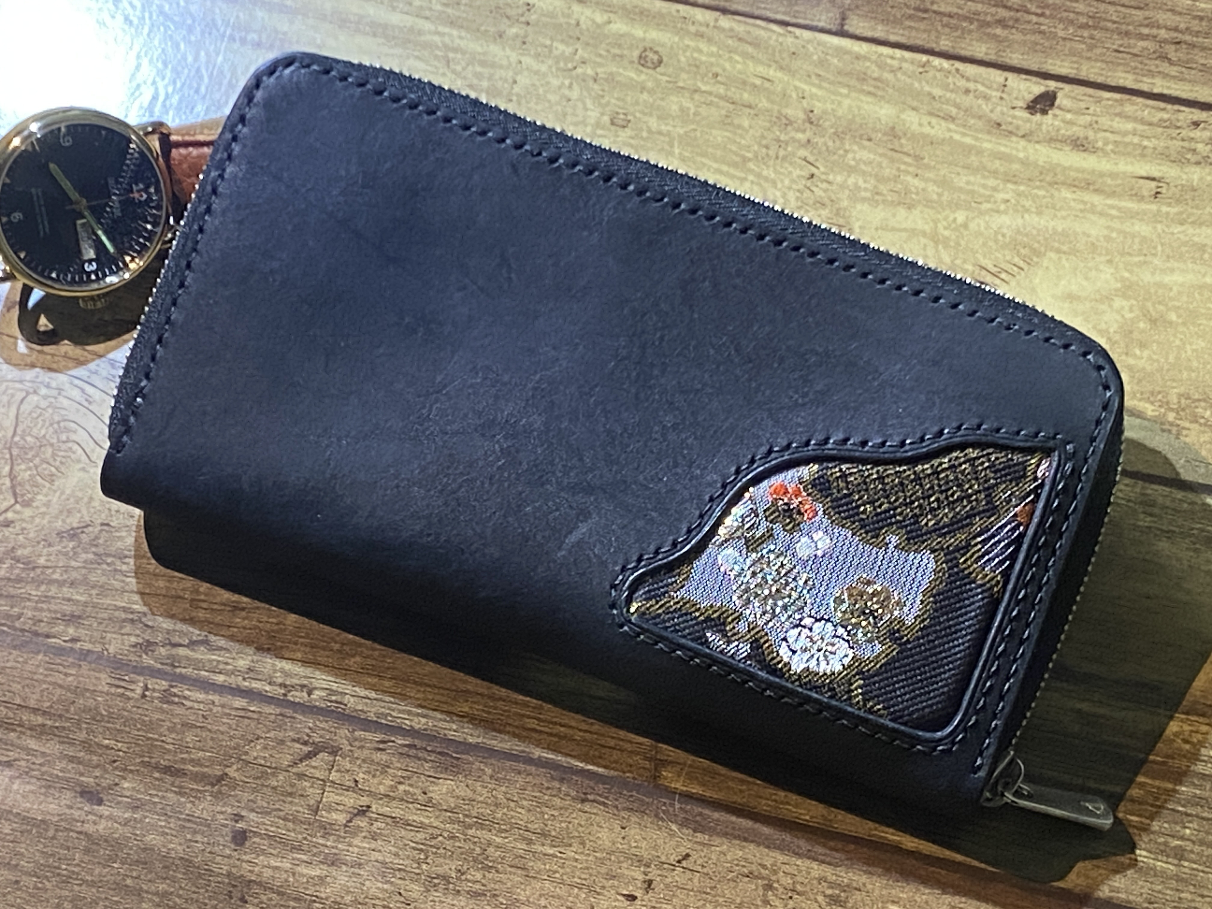 【受注生産】本革と西陣織のラウンド長財布」