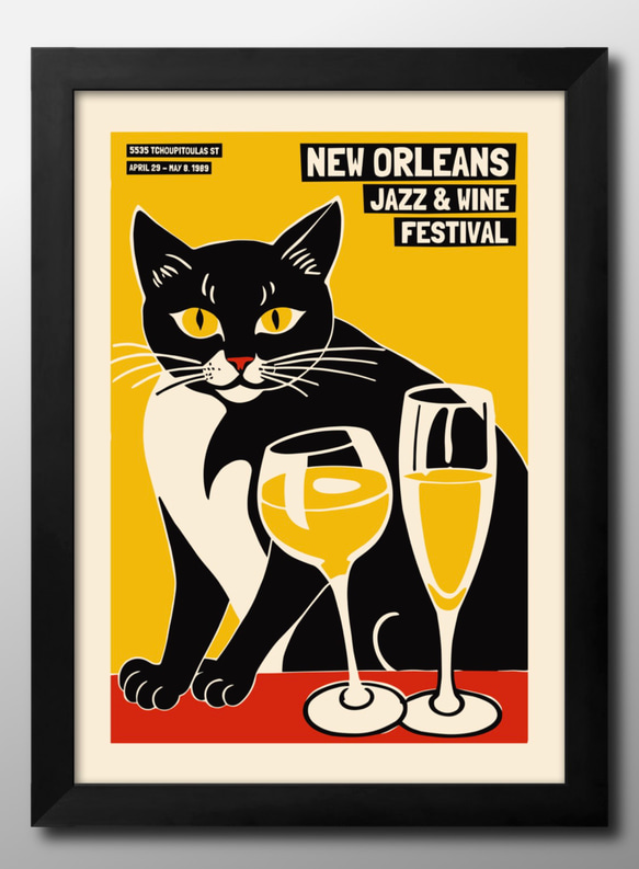 15255□ポスター アート 絵画『ニューオーリンズ ジャズ 猫 ネコ』北欧
