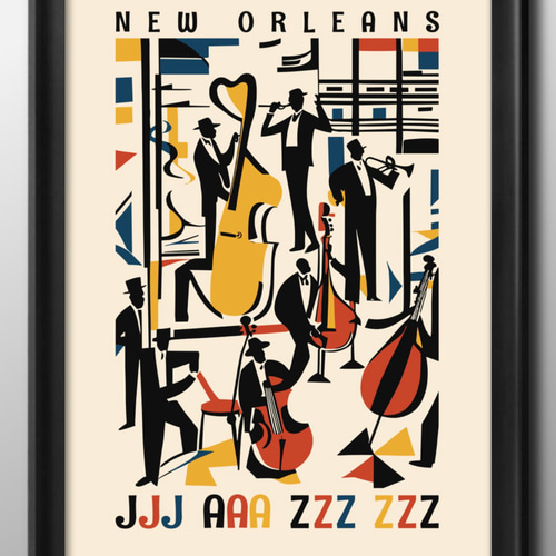 15254□ポスター アート 絵画『ニューオーリンズ ジャズ JAZZ』北欧 A3
