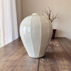 幸兵衛作】定窯風 白磁面取花瓶｜直径22cm×高さ25cm 一輪挿し・花瓶
