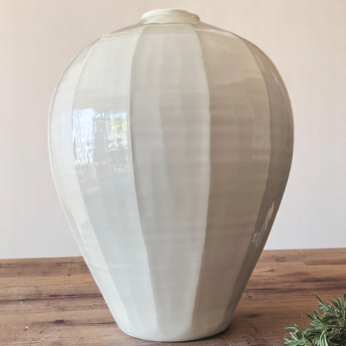 白磁面取花瓶 直径22cm×高さ25cm 定窯風 幸兵衛作 一輪挿し・花瓶