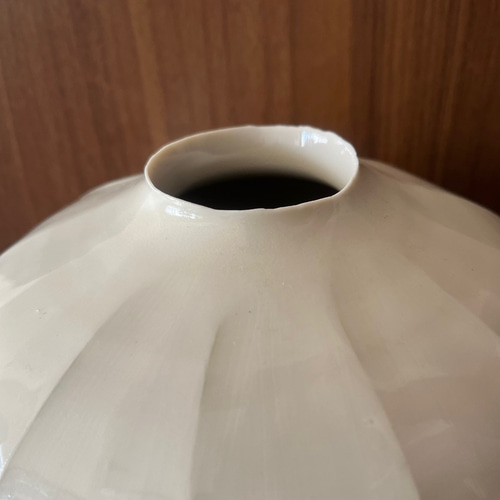 白磁面取花瓶 直径22cm×高さ25cm 定窯風 幸兵衛作 一輪挿し・花瓶