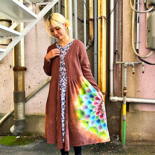 リメイク　本染　ワンピース ロング　派手　個性的　大漁旗　古旗Ｂ リメイク 本染 ワンピース ロング 派手 個性的 大漁旗 古旗B