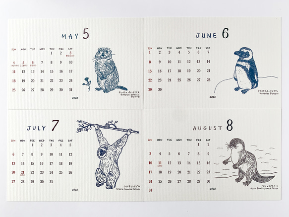 2025絶滅危惧種カレンダー　卓上タイプ　木製台座付き（日曜始まりと月曜始まり選べます♪） 7枚目の画像