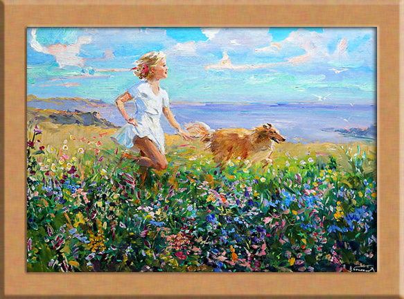 犬と走る女 ロシアのアート 絵画 ARTE 通販 18363856｜Creema