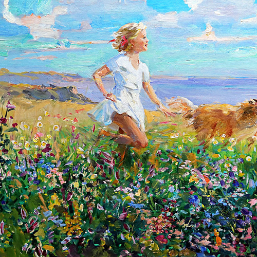 メルカリ 絵画 絵 額付き ( 白 ) 油絵 F4-072319 子犬と女のこ