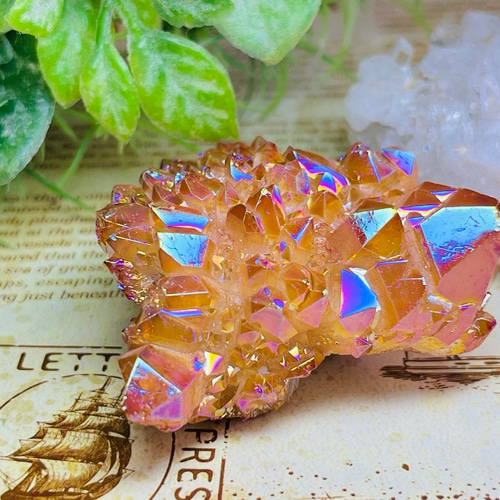 七色の夢໒꒱✨ オレンジ オーラ 水晶 ラフストーン 原石