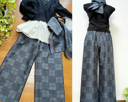 期間限定値下げ　大島紬　着物リメイク　幾何学模様　長袖シャツ　シルク 期間限定値下げ 大島紬 着物リメイク 幾何学模様 長袖シャツ