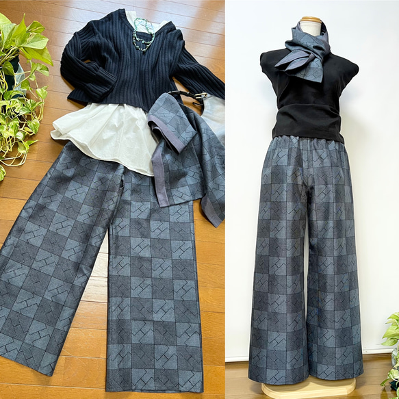 期間限定値下げ　大島紬　着物リメイク　幾何学模様　長袖シャツ　シルク 期間限定値下げ 大島紬 着物リメイク 幾何学模様 長袖シャツ