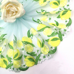 1m レモン柄 刺繍 チュールレース ハンドメイド 生地 手芸 素材 はぎれ