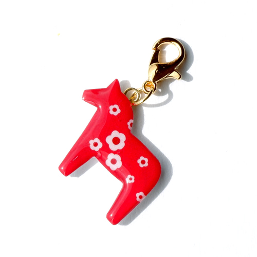 ダーラナホースのチャーム 北欧 馬 うま かわいい 赤 黒 花柄