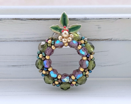 リースのブローチ ラスト1点】クリスマスリースのブローチ（アイリス）Ⅱ ブローチ