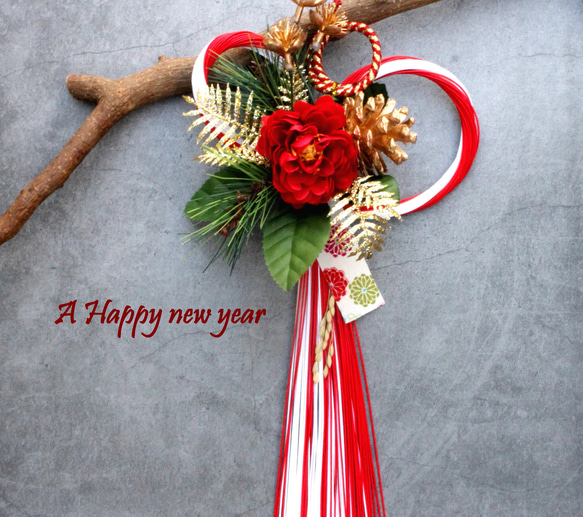 新作】お正月しめ縄飾り 八重椿凛とした水引き しめ縄・しめ飾り Danke