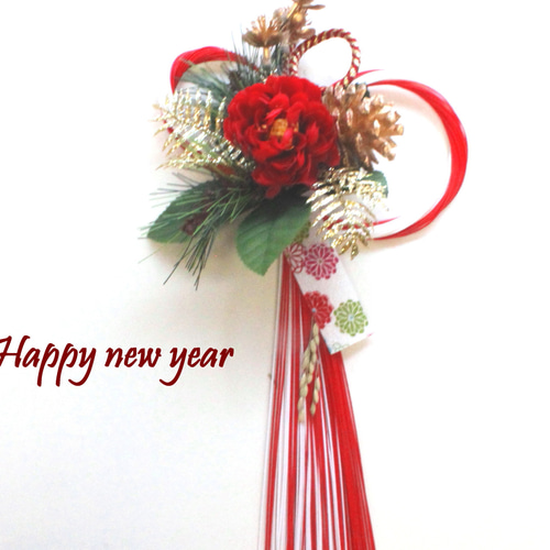 新作】お正月しめ縄飾り 八重椿凛とした水引き しめ縄・しめ飾り Danke