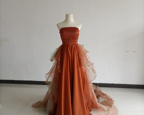 ラッフルフリル お色直し ドレスアレンジ シアートップス ブラウン ラッフルフリル お色直し ドレスアレンジ シアートップス