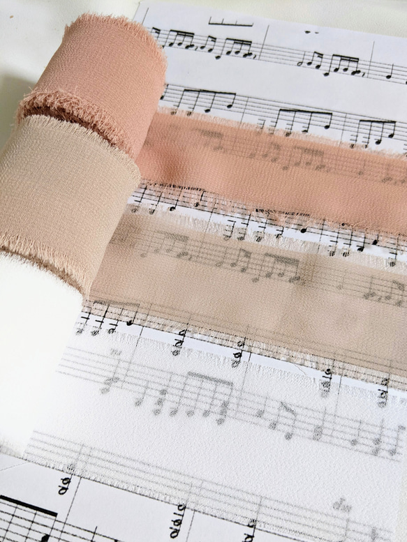 シフォンリボン くすみピンク 2m〜 リボン ふわふわ シフォン タッセル パーツ 5枚目の画像