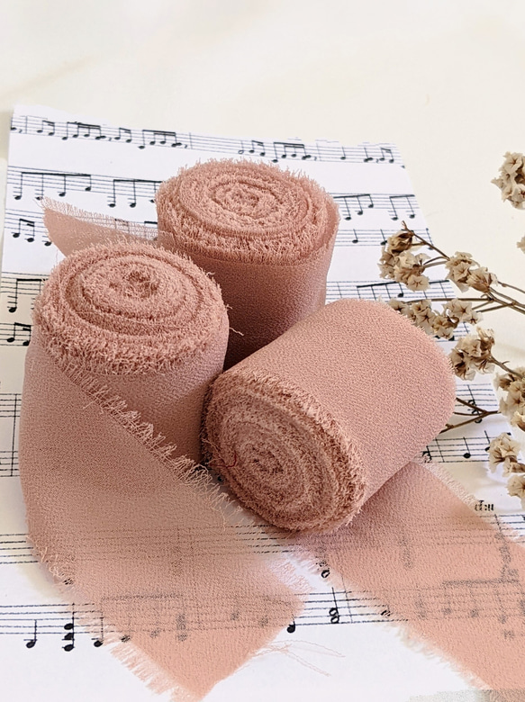 シフォンリボン くすみピンク 2m〜 リボン ふわふわ シフォン タッセル パーツ 2枚目の画像