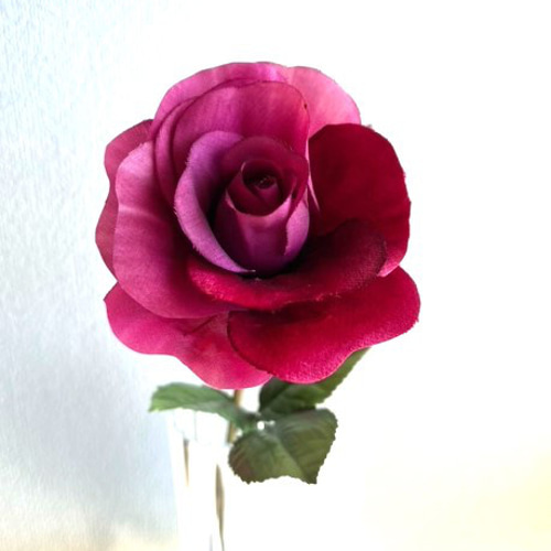 手染め布花 エンジの薔薇1本 玄関・和洋の空間・お部屋の